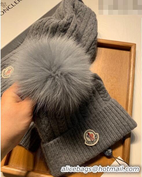 Good Taste Moncler Wool Knit Hat and Scarf Set M092373 Grey 2022