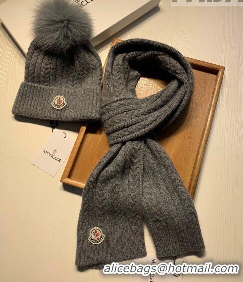 Good Taste Moncler Wool Knit Hat and Scarf Set M092373 Grey 2022