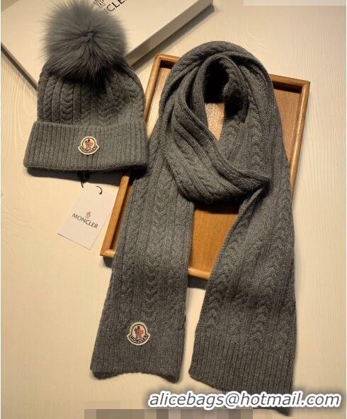 Good Taste Moncler Wool Knit Hat and Scarf Set M092373 Grey 2022