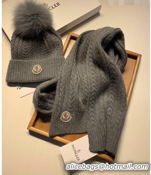 Good Taste Moncler Wool Knit Hat and Scarf Set M092373 Grey 2022