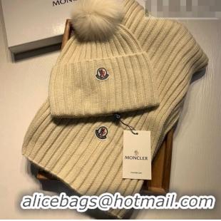 Promotional Moncler Wool Knit Hat and Scarf Set M092379 Beige 2022