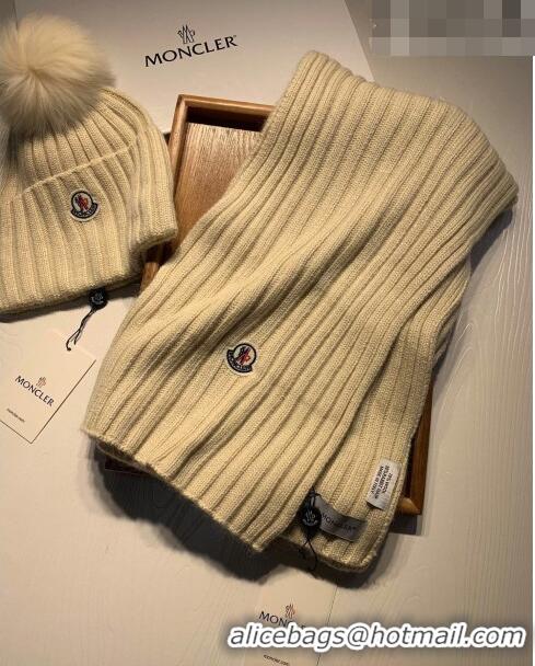 Promotional Moncler Wool Knit Hat and Scarf Set M092379 Beige 2022