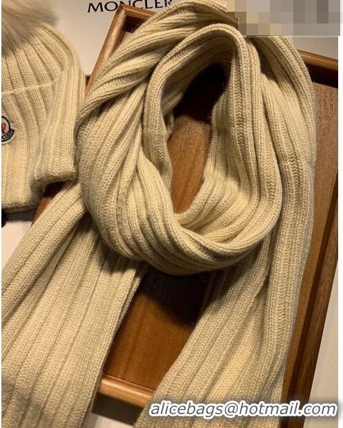 Promotional Moncler Wool Knit Hat and Scarf Set M092379 Beige 2022