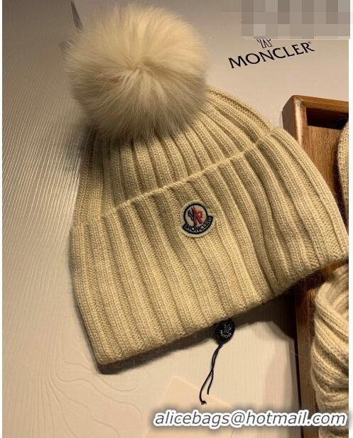 Promotional Moncler Wool Knit Hat and Scarf Set M092379 Beige 2022