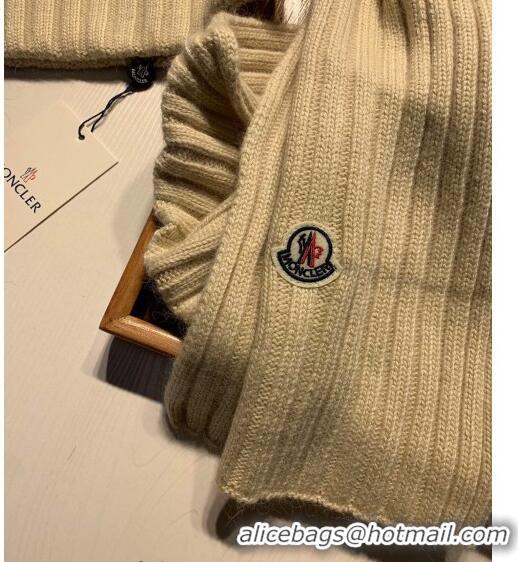 Promotional Moncler Wool Knit Hat and Scarf Set M092379 Beige 2022