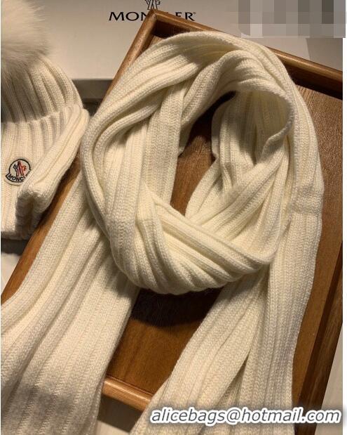 Top Quality Moncler Wool Knit Hat and Scarf Set M092379 White 2022