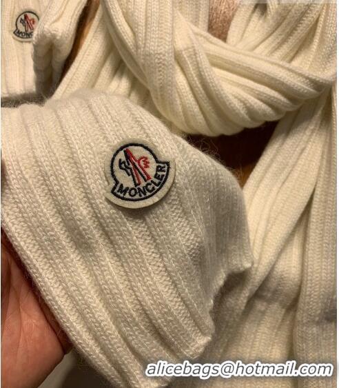 Top Quality Moncler Wool Knit Hat and Scarf Set M092379 White 2022