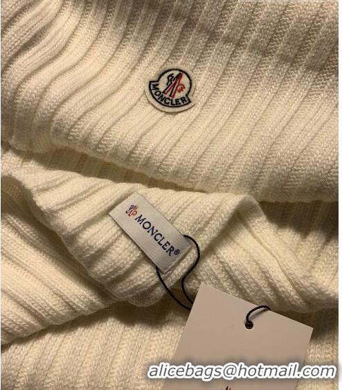 Top Quality Moncler Wool Knit Hat and Scarf Set M092379 White 2022