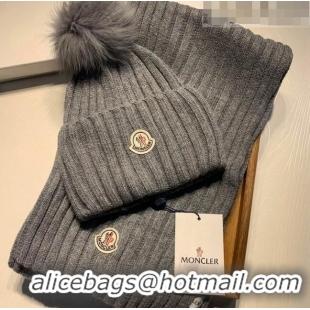 Inexpensive Moncler Wool Knit Hat and Scarf Set M092379 Grey 2022