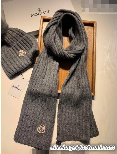 Inexpensive Moncler Wool Knit Hat and Scarf Set M092379 Grey 2022