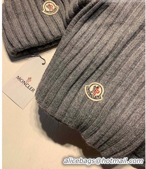 Inexpensive Moncler Wool Knit Hat and Scarf Set M092379 Grey 2022