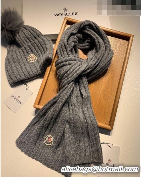 Inexpensive Moncler Wool Knit Hat and Scarf Set M092379 Grey 2022