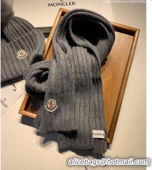 Inexpensive Moncler Wool Knit Hat and Scarf Set M092379 Grey 2022