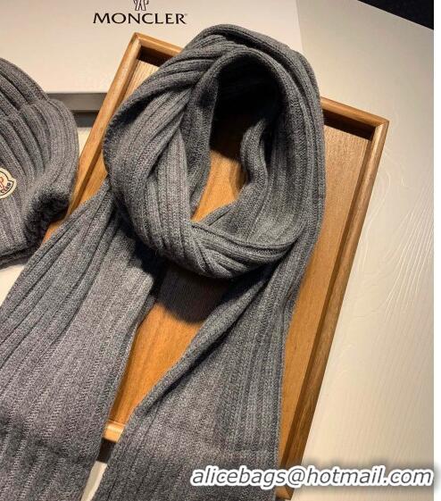 Inexpensive Moncler Wool Knit Hat and Scarf Set M092379 Grey 2022