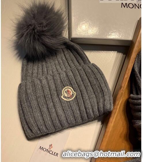 Inexpensive Moncler Wool Knit Hat and Scarf Set M092379 Grey 2022