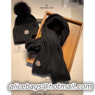 Reasonable Price Moncler Wool Knit Hat and Scarf Set M092379 Black 2022