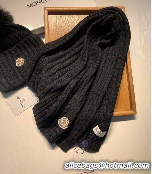 Reasonable Price Moncler Wool Knit Hat and Scarf Set M092379 Black 2022