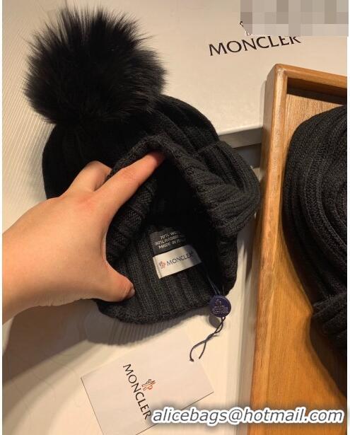 Reasonable Price Moncler Wool Knit Hat and Scarf Set M092379 Black 2022