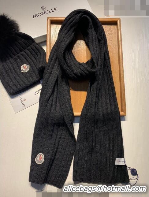 Reasonable Price Moncler Wool Knit Hat and Scarf Set M092379 Black 2022