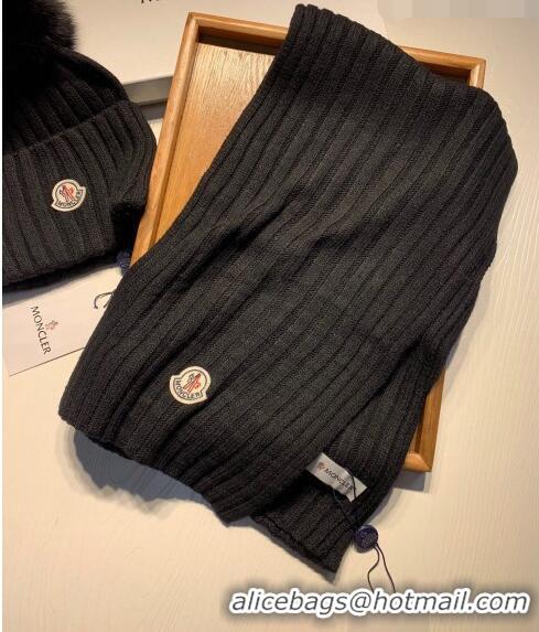 Reasonable Price Moncler Wool Knit Hat and Scarf Set M092379 Black 2022