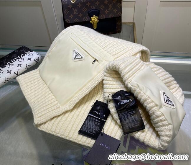 Promotional Prada Cashmere Knit Hat and Scarf Set 092383 White 2022