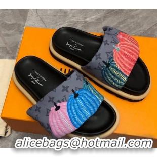 Pretty Style Louis Vuitton Pumpkin Pool Pillow Flat Comfort Slide Sandals Grey 0607111