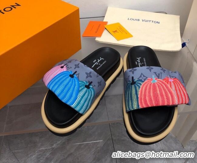 Pretty Style Louis Vuitton Pumpkin Pool Pillow Flat Comfort Slide Sandals Grey 0607111