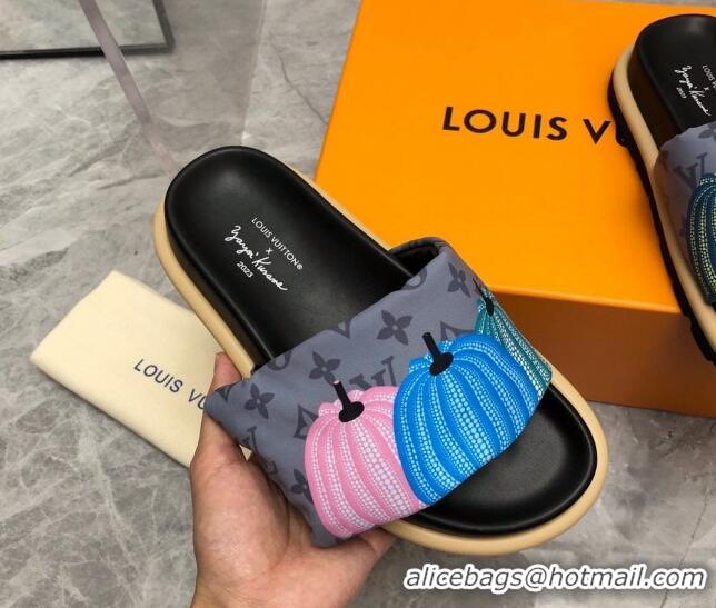 Pretty Style Louis Vuitton Pumpkin Pool Pillow Flat Comfort Slide Sandals Grey 0607111