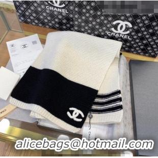 Buy Inexpensive Chanel Knit Scarf 013179 White 1/Black 2023