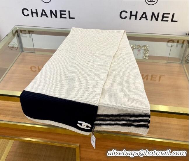 Buy Inexpensive Chanel Knit Scarf 013179 White 1/Black 2023