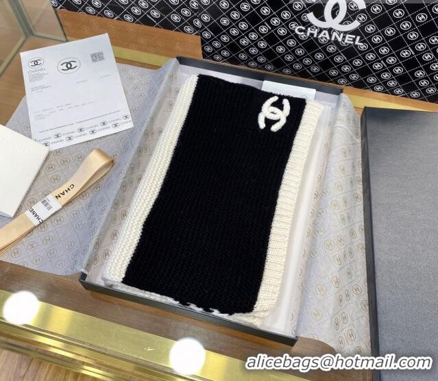 Buy Inexpensive Chanel Knit Scarf 013179 White 1/Black 2023