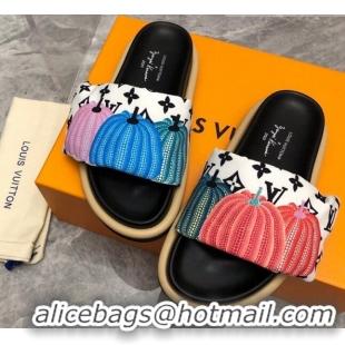 Top Grade Louis Vuitton Pumpkin Pool Pillow Flat Comfort Slide Sandals White 607113