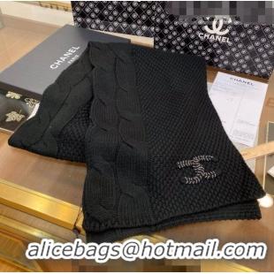 Promotional Chanel Knit Scarf 35x255cm 013180 Black 2023