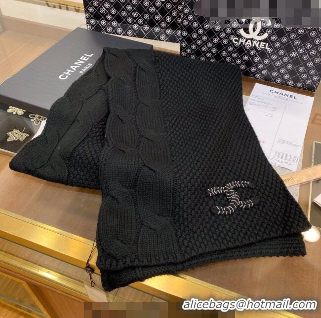 Promotional Chanel Knit Scarf 35x255cm 013180 Black 2023