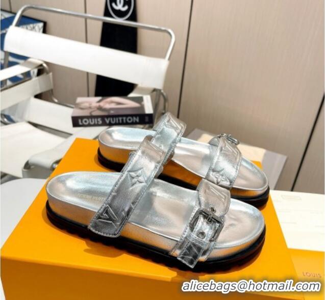 Best Grade Louis Vuitton Bom Dia Flat Comfort Slide Sandals in Monogram Leather Silver 607116