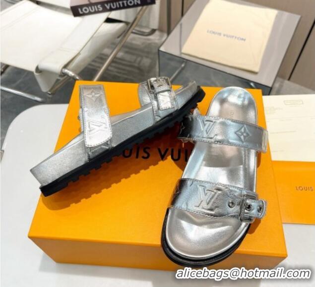 Best Grade Louis Vuitton Bom Dia Flat Comfort Slide Sandals in Monogram Leather Silver 607116