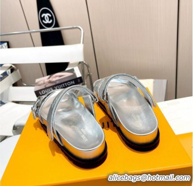 Best Grade Louis Vuitton Bom Dia Flat Comfort Slide Sandals in Monogram Leather Silver 607116