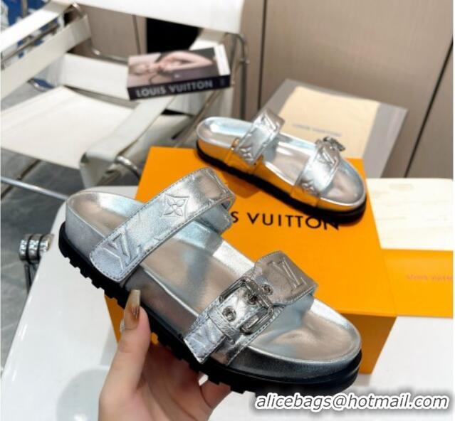 Best Grade Louis Vuitton Bom Dia Flat Comfort Slide Sandals in Monogram Leather Silver 607116