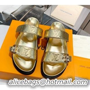 Unique Style Louis Vuitton Bom Dia Flat Comfort Slide Sandals in Monogram Leather Gold 607118 