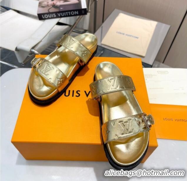 Unique Style Louis Vuitton Bom Dia Flat Comfort Slide Sandals in Monogram Leather Gold 607118 