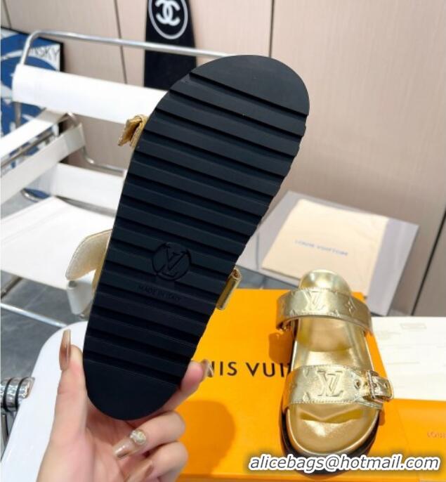 Unique Style Louis Vuitton Bom Dia Flat Comfort Slide Sandals in Monogram Leather Gold 607118 