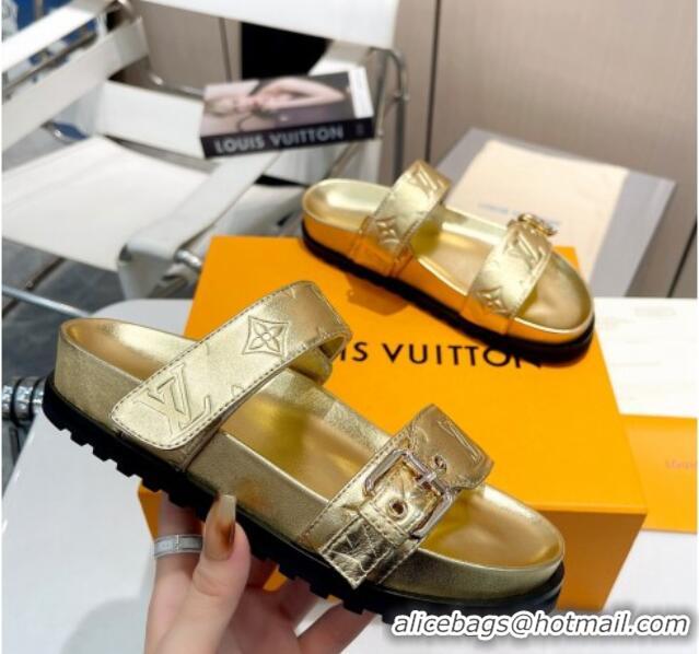 Unique Style Louis Vuitton Bom Dia Flat Comfort Slide Sandals in Monogram Leather Gold 607118 