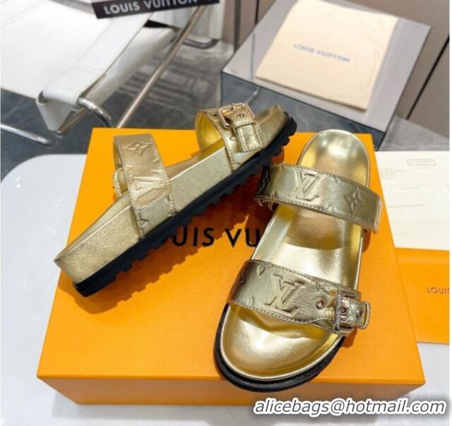 Unique Style Louis Vuitton Bom Dia Flat Comfort Slide Sandals in Monogram Leather Gold 607118 