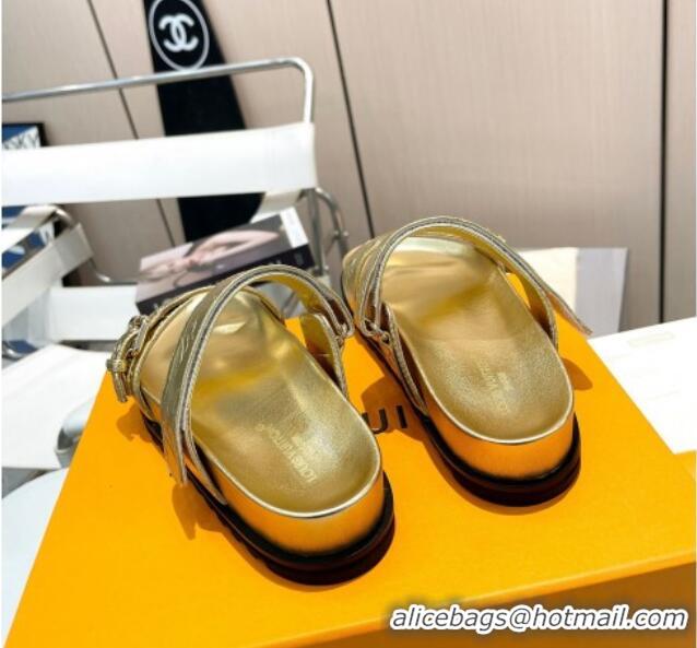 Unique Style Louis Vuitton Bom Dia Flat Comfort Slide Sandals in Monogram Leather Gold 607118 