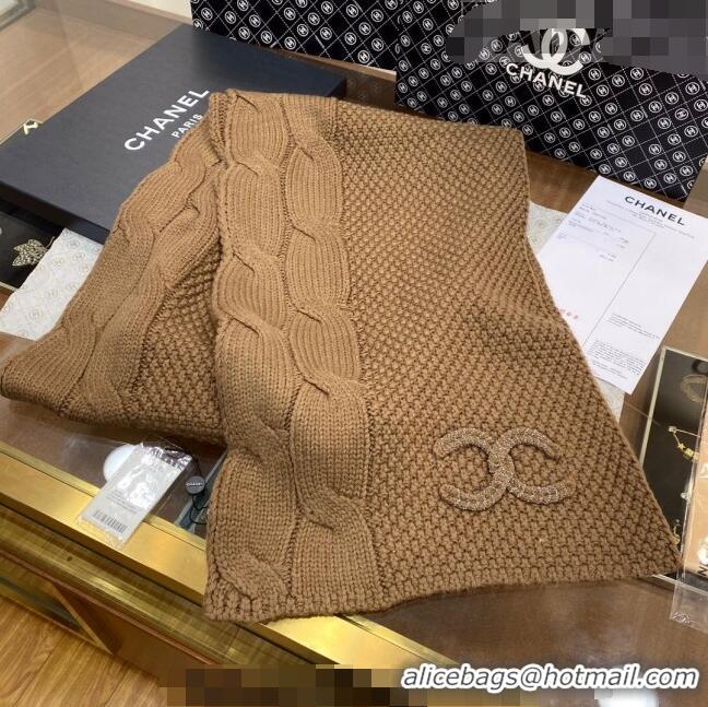 Unique Grade Chanel Knit Scarf 35x255cm 013180 Brown 2023