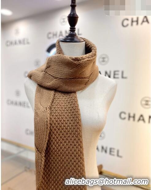 Unique Grade Chanel Knit Scarf 35x255cm 013180 Brown 2023