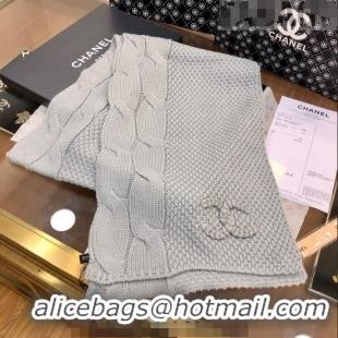 Buy Discount Chanel Knit Scarf 35x255cm 013180 Light Grey 2023