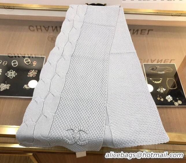 Buy Discount Chanel Knit Scarf 35x255cm 013180 Light Grey 2023