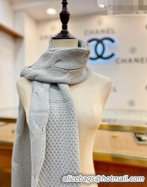 Buy Discount Chanel Knit Scarf 35x255cm 013180 Light Grey 2023