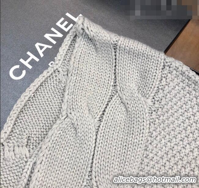 Buy Discount Chanel Knit Scarf 35x255cm 013180 Light Grey 2023